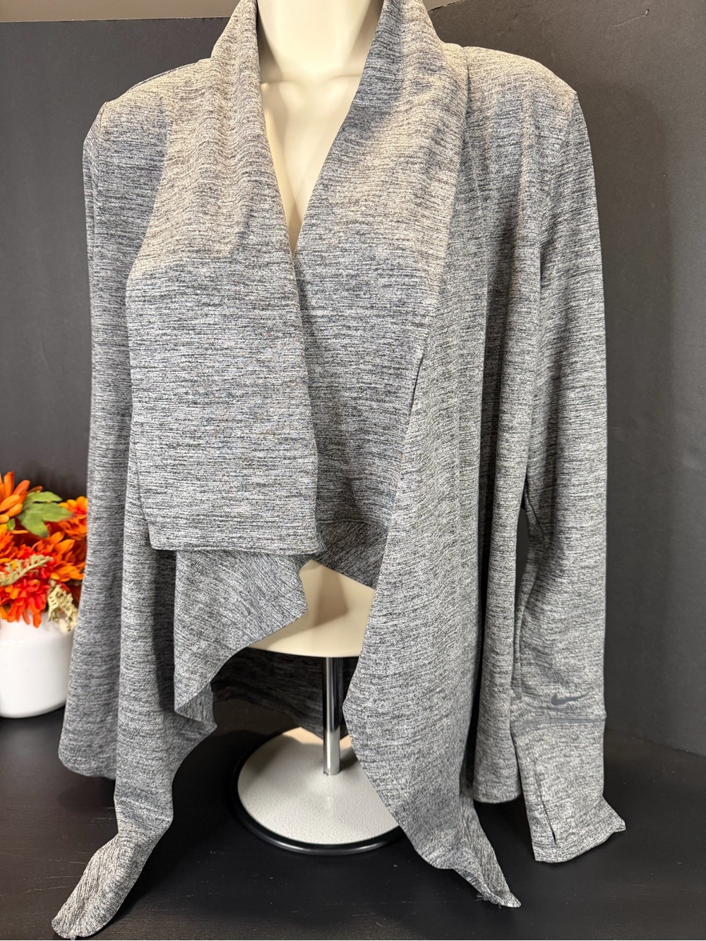 Nike Gray Open-Front Draped Cardigan Sweater